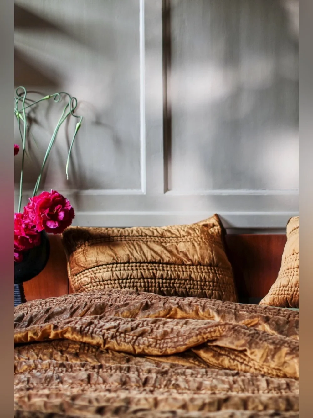 Anthropologie Lustered Velvet Alastair Quilt, Bronze